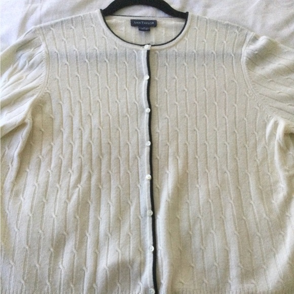 EUC Ann Taylor cashmere black tipped ivory sweater set. Size large. - Picture 5 of 11